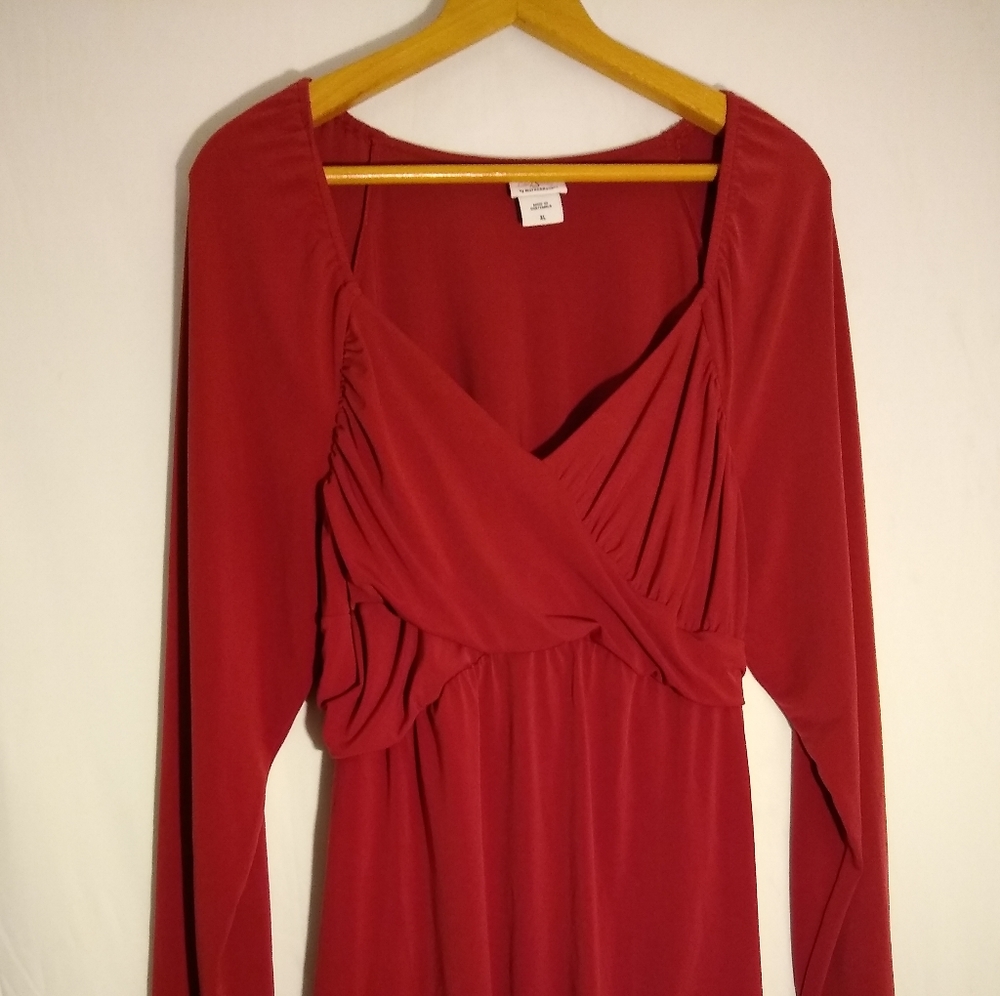 Red Slinky low cut long sleeve Dress Top